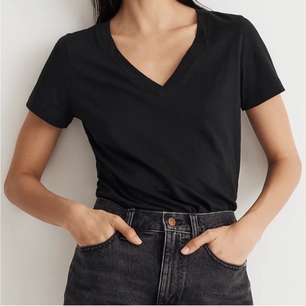 Madewell Organic Cotton V-Neck Short Sleeve Tee Black Women’s Size XXS